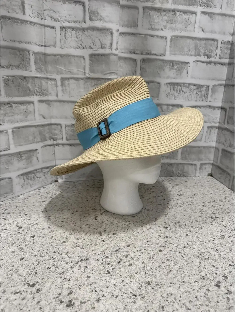 Panama Jack Straw Sun Hat with Buckle and Blue Band